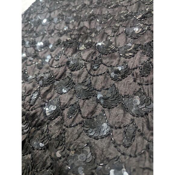 Vintage 80s Cotton Zone Black Silk Beaded All Over Sequins Vest Small Party - Picture 4 of 7